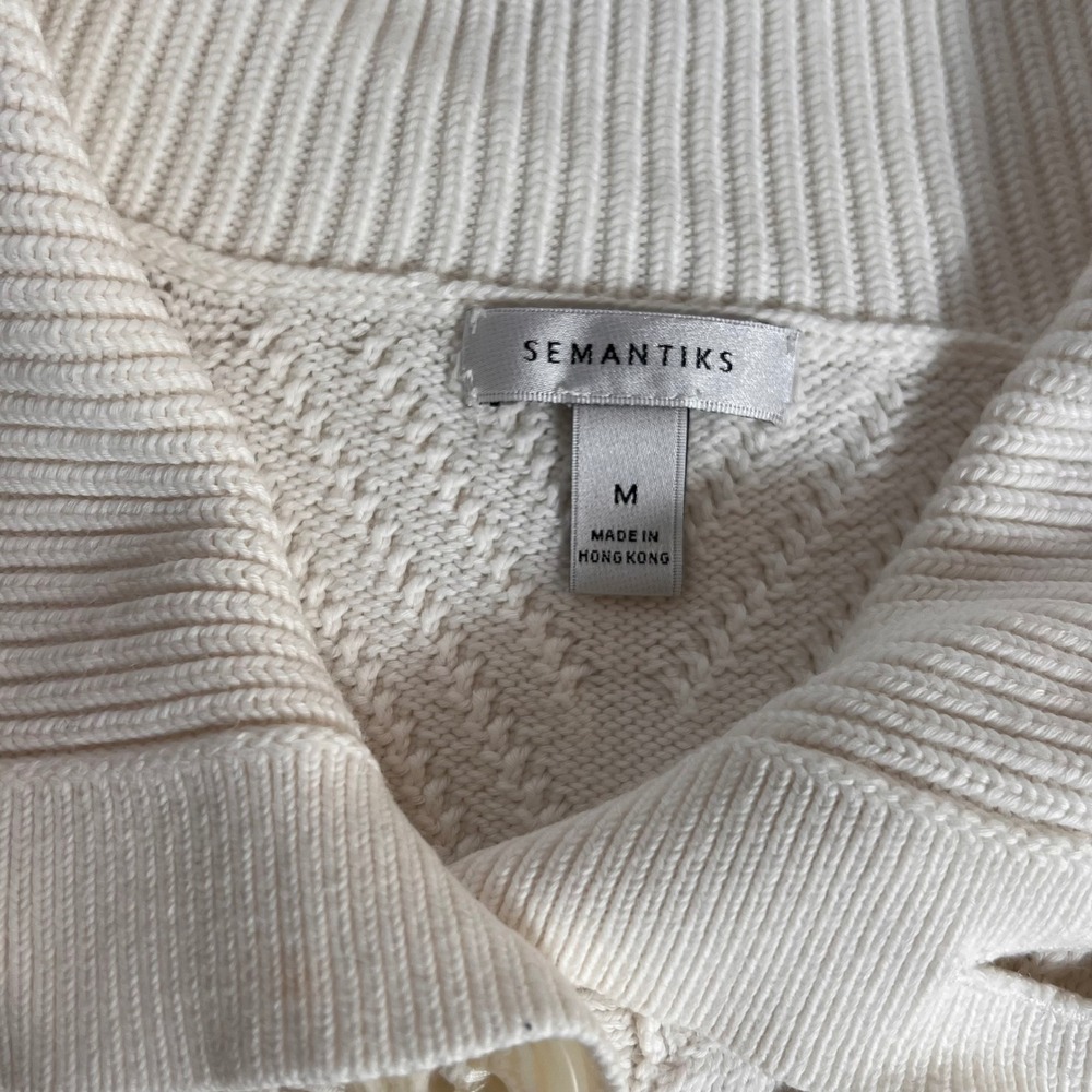 Semantiks Knit Short‎ Sleeve Cardigan Top Button Down Collared Sweater Cream - Picture 9 of 10